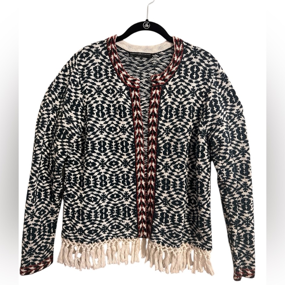 Peruvian Connection cardigan sweater with tassels size L